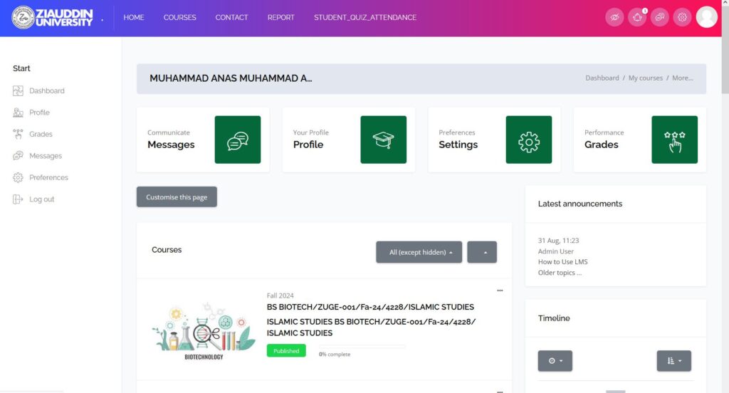 Open and distance learning (ODL) for Students Lms Dashboard Student 1024x552