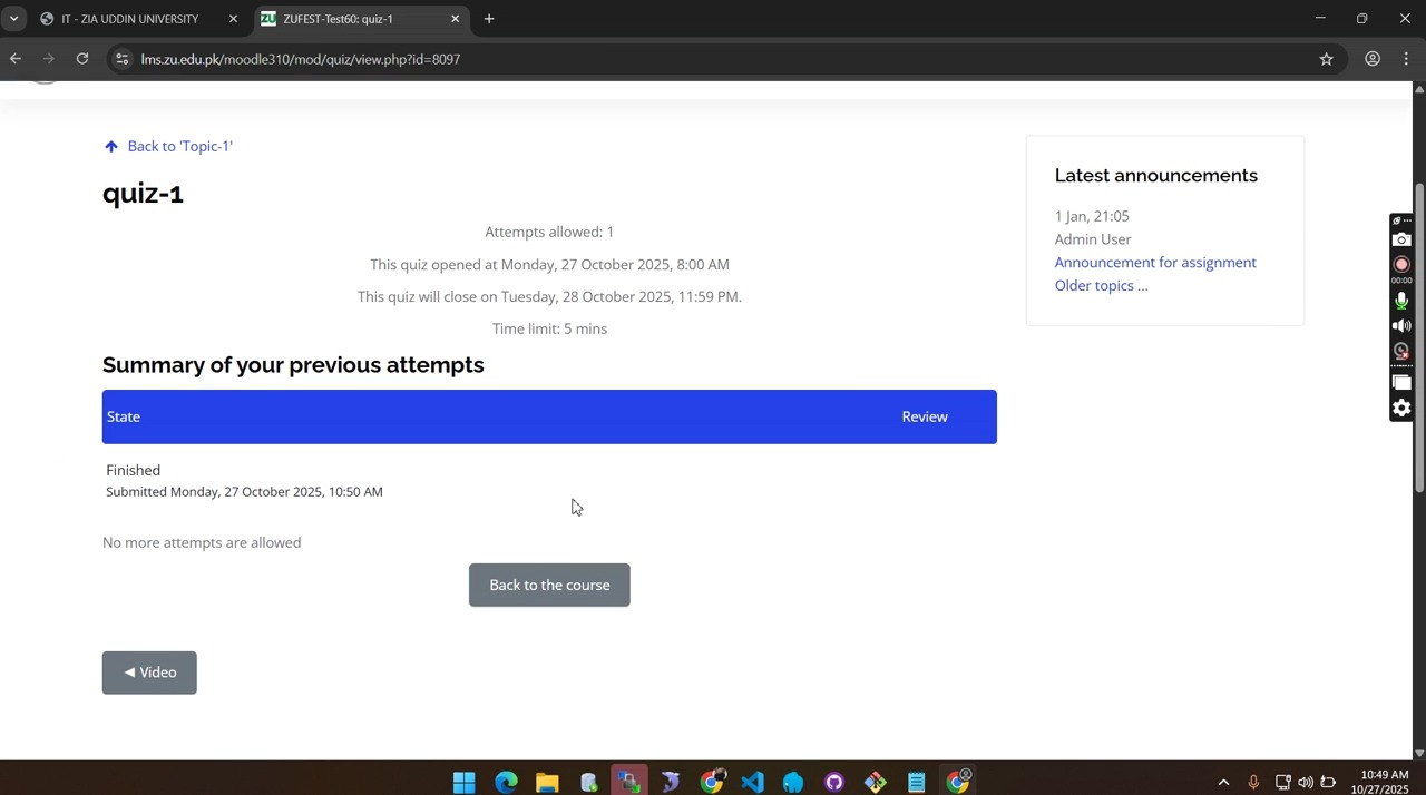 LMS Quiz Attempt frame 1